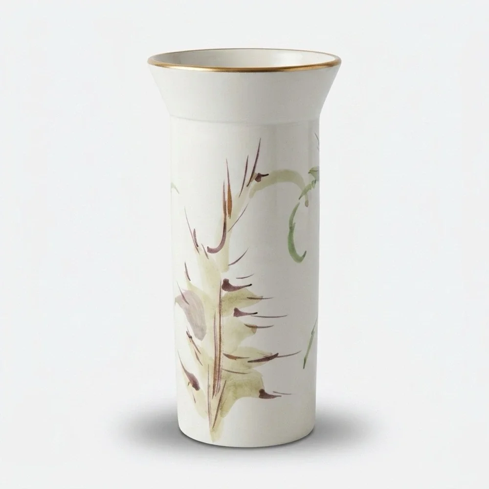 Vintage MCM Italian Art Pottery Vase Hand Painted Botanical Thistle Italy B3220F